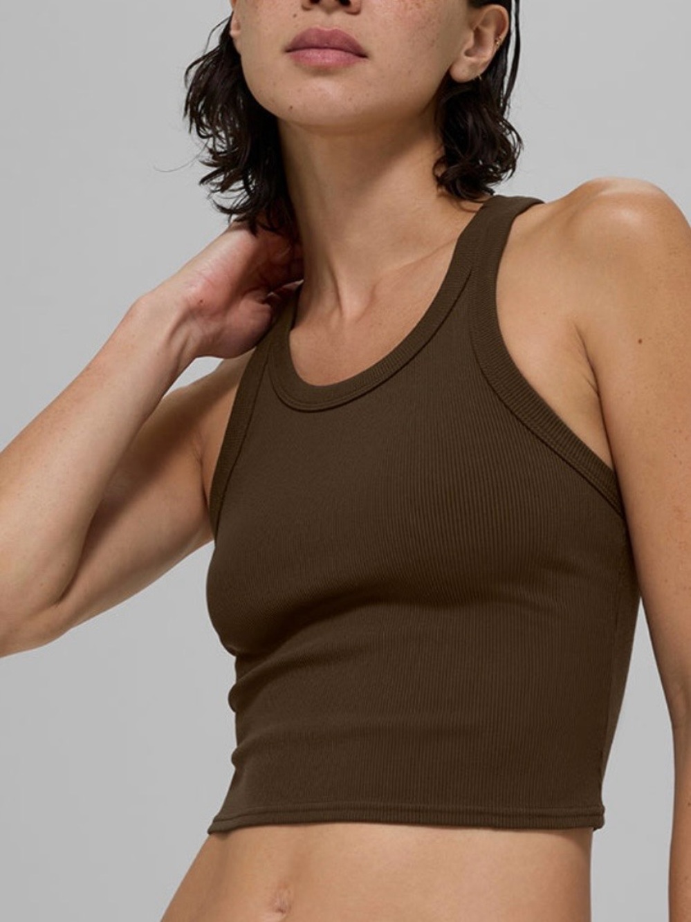 ALO Yoga Goddess Ribbed Go-To Tank in Espresso—NWOT